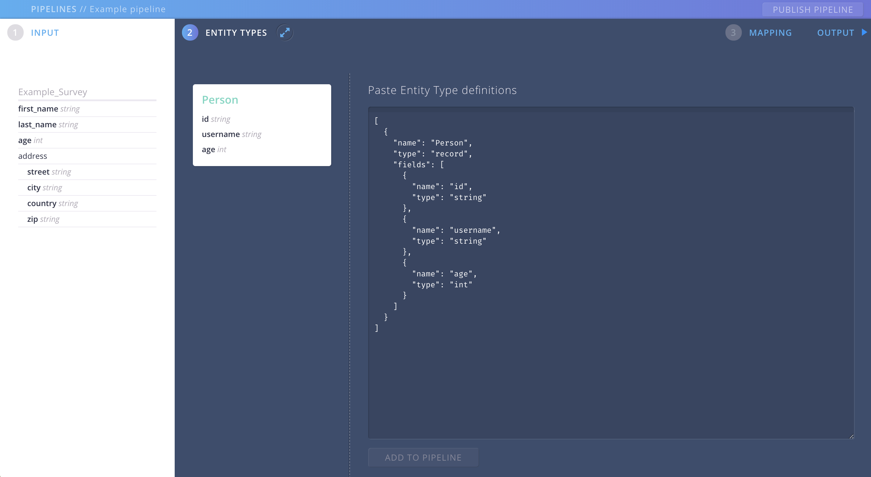 PIPELINE entity types