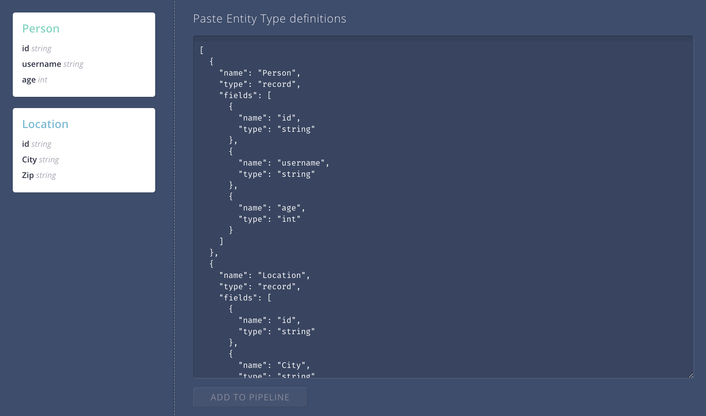 PIPELINE entity types